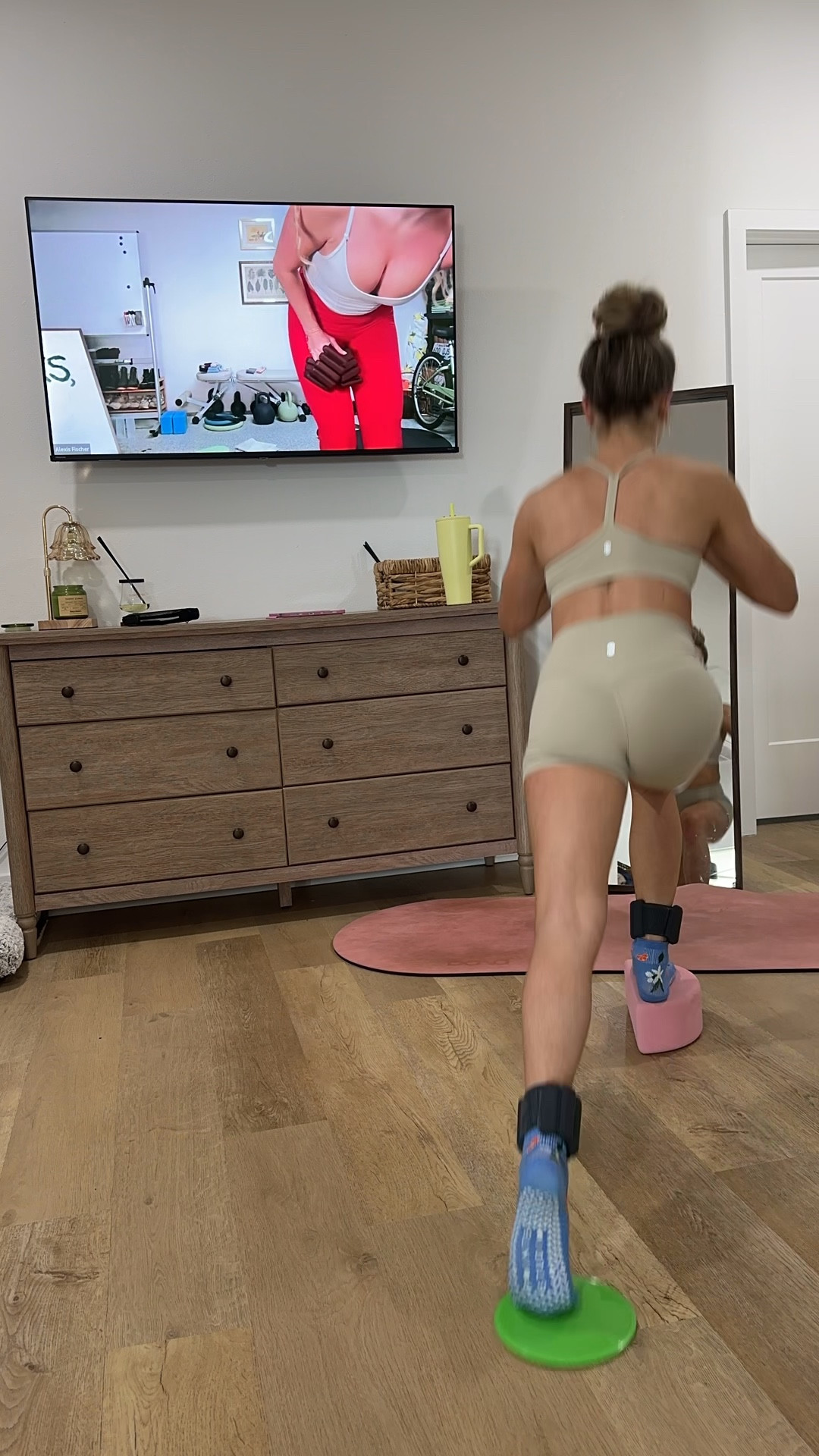  @amazonfashion @crzyoga_us @crzyoga_fam @crz_yoga workout set! Lululemon look for less workout set from Amazon! The shorts are size XS CRZ YOGA Secretsculpt Womens Butterlift High Waist Scrunch Butt Biker Shorts 4 Inches - No Front Seam Workout Gym Booty. The sports bra is size XS CRZ YOGA Butterluxe Womens Y Back Sports Bra - Padded Racerback Low Impact Spaghetti Thin Strap Workout Yoga Top. My all time favorite only sneakers I will wear are @APL!

My workout and workout gear for my daily workout. I take pilates classes from @lexfish on Instagram she has a whole online platform and membership! Most of my pilates gear and tools are from Bala. Bala use code SLOANE15. 
#workoutgear #workoutwear #pilates #ootd #outfit #athleticwear #athleticoutfit #bikershorts #sportsbra #pilatesoutfit #athleisure #bala #pilatesworkout #pilateslovers #pilatestiktok #balabangles @lexfisher @lexfish  

#LTKActive #LTKmorningroutine #LTKfitnessgoals