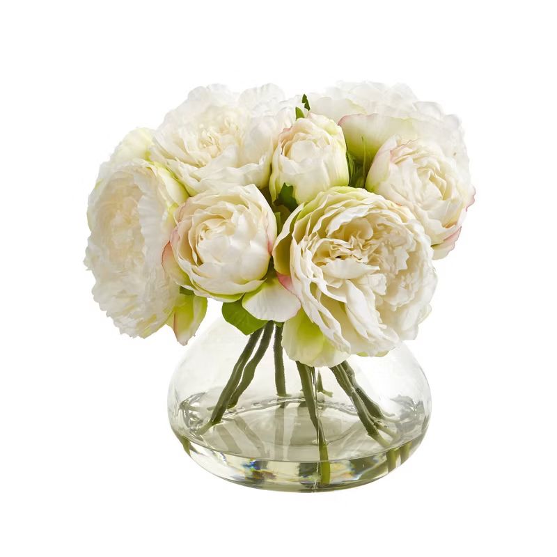 10&#34; x 9&#34; Artificial Peony Plant Arrangement in Vase - Nearly Natural | Target