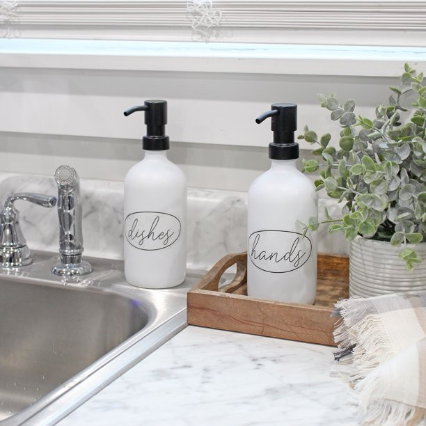 Darware 16oz Glass Pump Bottles (Set of 2, White w/ Black); Soap Dispenser Pump Bottles with Brus... | Walmart (US)