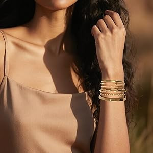 Gold Bracelets for Women, Exquisite 18K and 14K Real Gold-Plated Bracelet Stacking Sets, Waterpro... | Amazon (US)