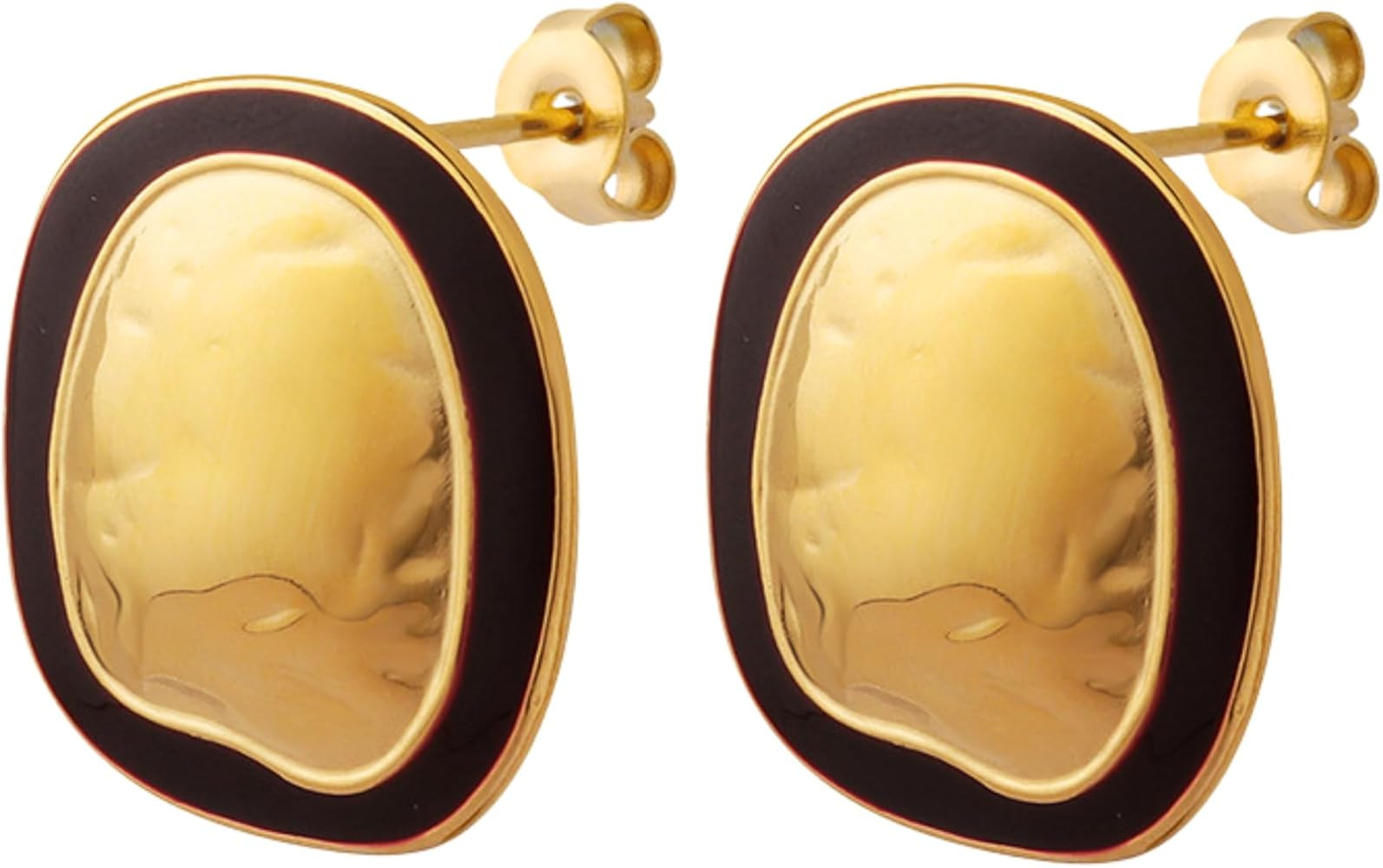 Hammered Gold & Maroon Oval Statement Earrings – Bold Lightweight Fashion Jewelry for Women | Amazon (US)