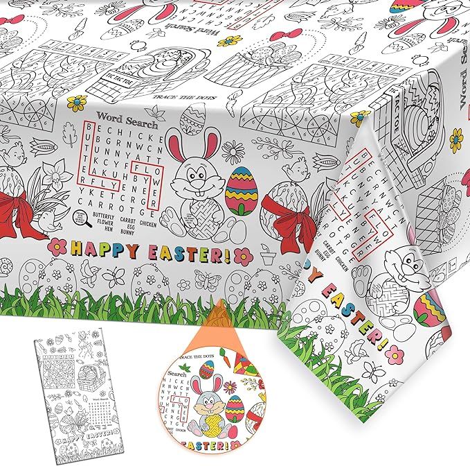 1 Pack Easter Coloring Tablecloth for Kids Happy Easter Bunny Egg Paper Tablecloth Disposable Rec... | Amazon (US)
