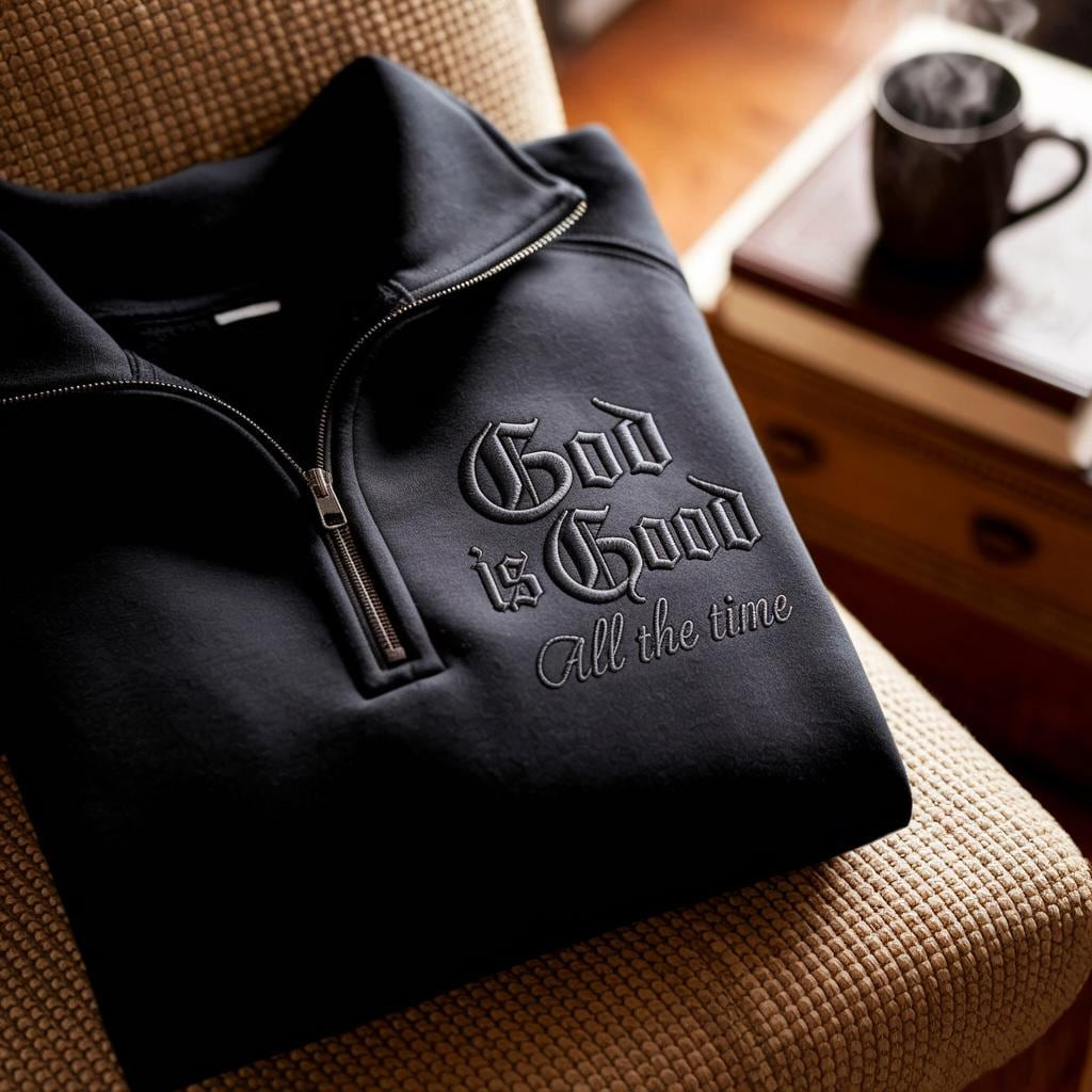 Embroidered 'God is Good' Christian Quarter Zip Sweatshirt - Faith Crewneck | Etsy (Global)