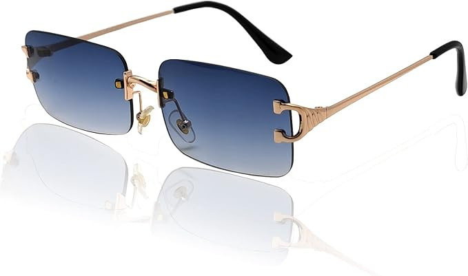 Rimless Sunglasses for Men Women 90s Frameless Rectangle Tinted Lens Sun Glasses Shades | Amazon (US)