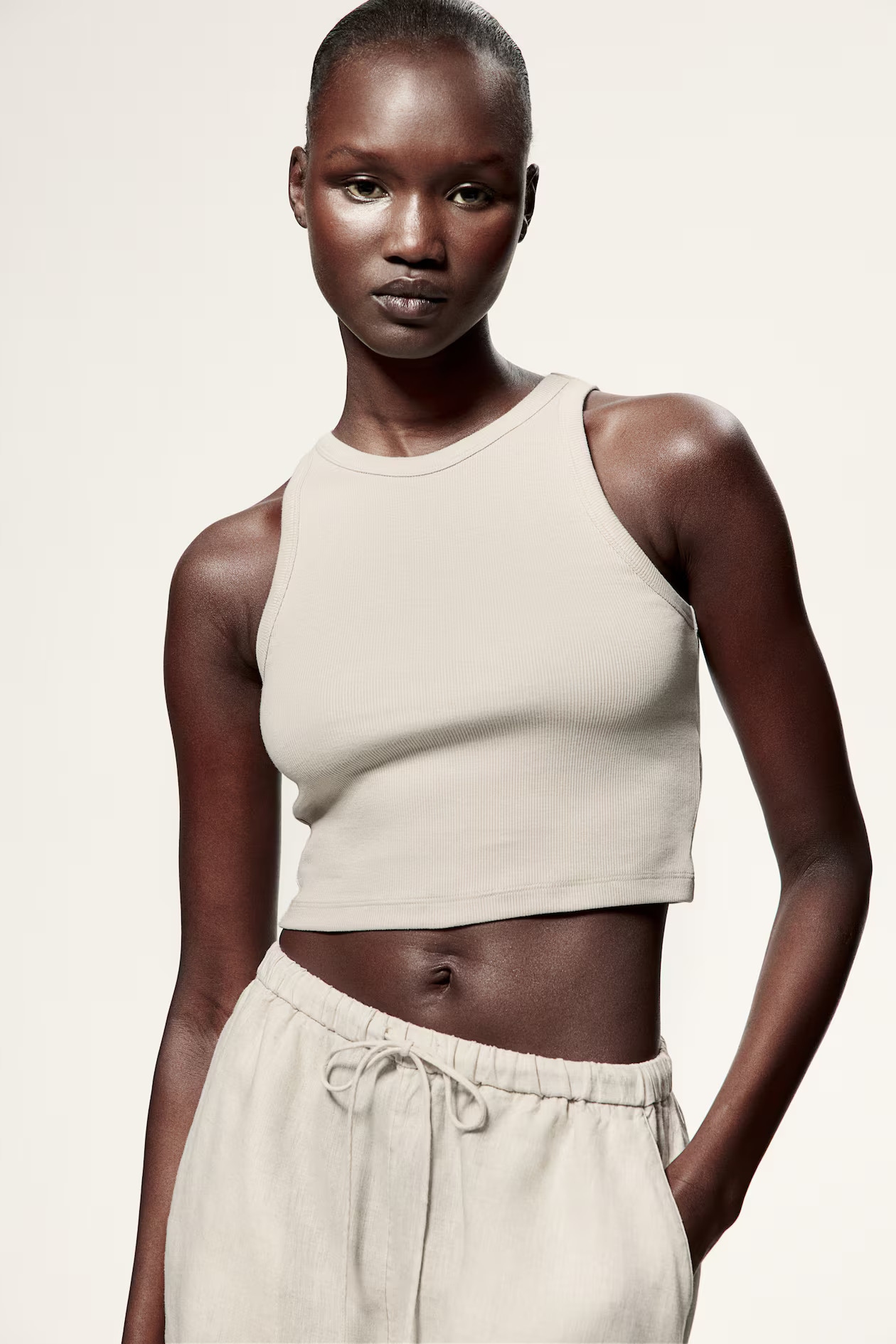 Crop Tank Top - Sleeveless - Crop - Light taupe - Ladies | H&M US | H&M (US + CA)