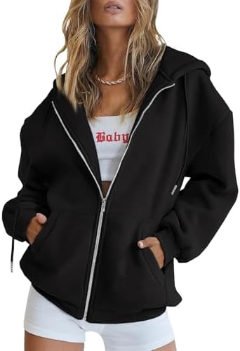EFAN Women's Drawstring Zip Up Cute Hoodies Fall Jacket Oversized Casual Sweatshirts with Pocket | Amazon (US)