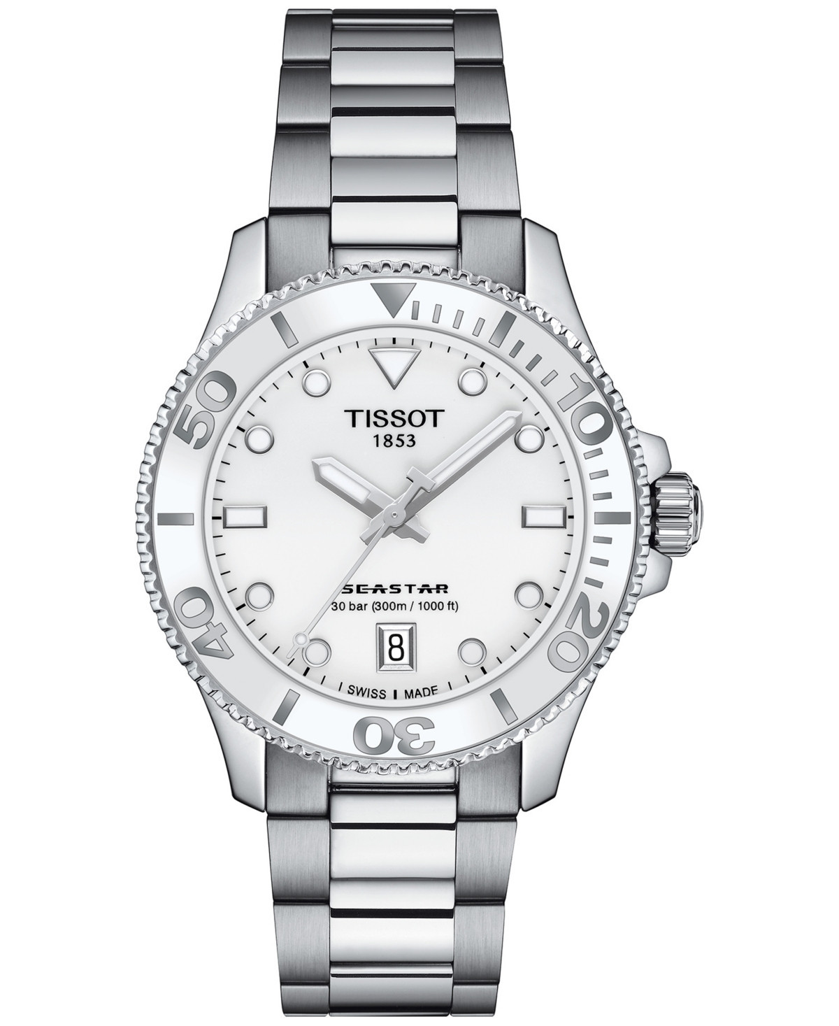 Tissot Unisex Seastar Silver-Tone Stainless Steel Bracelet Watch 36mm - Grey | Macy's