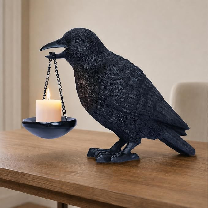 Gothic Crow Lamp with Tealight Candle Holder Raven Statue Halloween Decor Black Bird Decorations ... | Amazon (US)