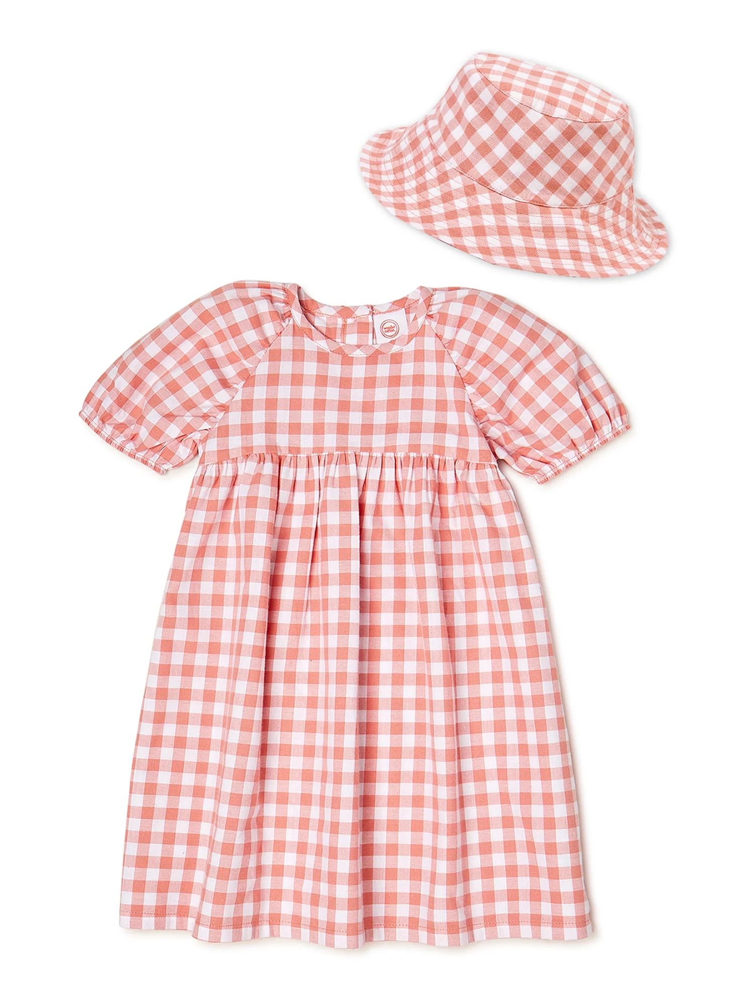 Wonder Nation Baby and Toddler Girls’ Dress Set with Bucket Hat, 2-Piece Set, Sizes 0/3M-5T - W... | Walmart (US)