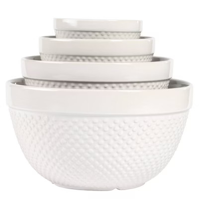 Tabletops Gallery 4pc Stoneware Hobnail Nesting Mixing Bowl Set: Ceramic Mixing Bowls, Off-White,... | Target