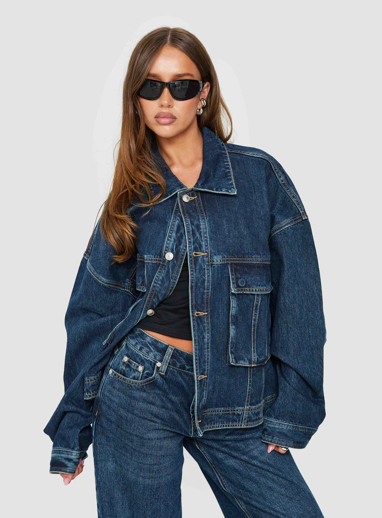 Kier Oversized Jacket Denim Dark Blue Wash | Princess Polly US