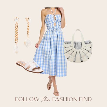 Blue & white check gingham midi dress. 

#LTKstyletip #LTKitbag #LTKFind
