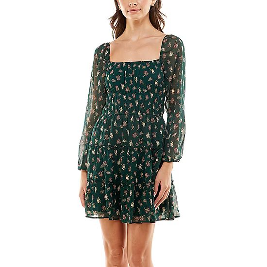 new!Trixxi Juniors Long Sleeve Floral Fit + Flare Dress | JCPenney