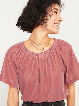 Shirred Velvet Short-Sleeve Top for Women | Old Navy (US)