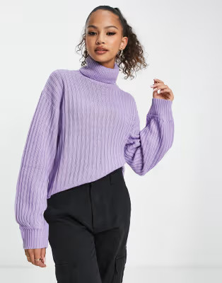 Wednesday's Girl oversized roll neck jumper in rib knit in lilac | ASOS (Global)