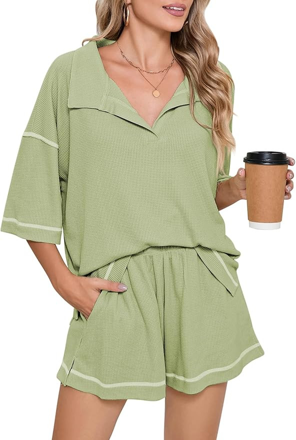 Pink Queen Womens 2 Piece Pajama Sets Short Sleeve Tops Lounge Sets Casual 2 Piece Outfits Summer... | Amazon (US)