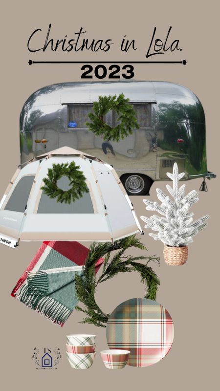 Christmas decor this year in our Bambi Airstream. Mini Christmas trees, cedar garland, tent for 6-8, plaid melamine plates and bowls, red and green plaid throw  

#LTKstyletip #LTKSeasonal #LTKHoliday