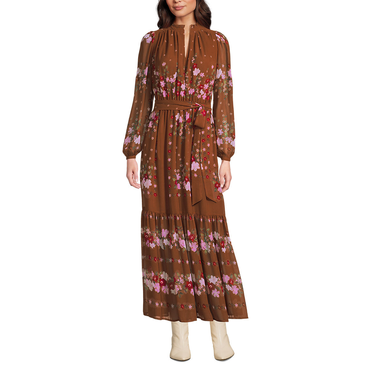 Women's Chiffon Tiered Long Sleeve Maxi Dress | Lands' End (US)
