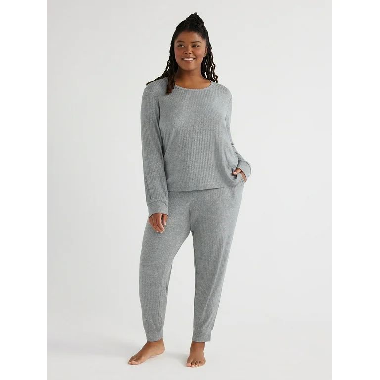 Joyspun Women’s Ribbed Top and Pants Pajama Set, Sizes S-3X | Walmart (US)