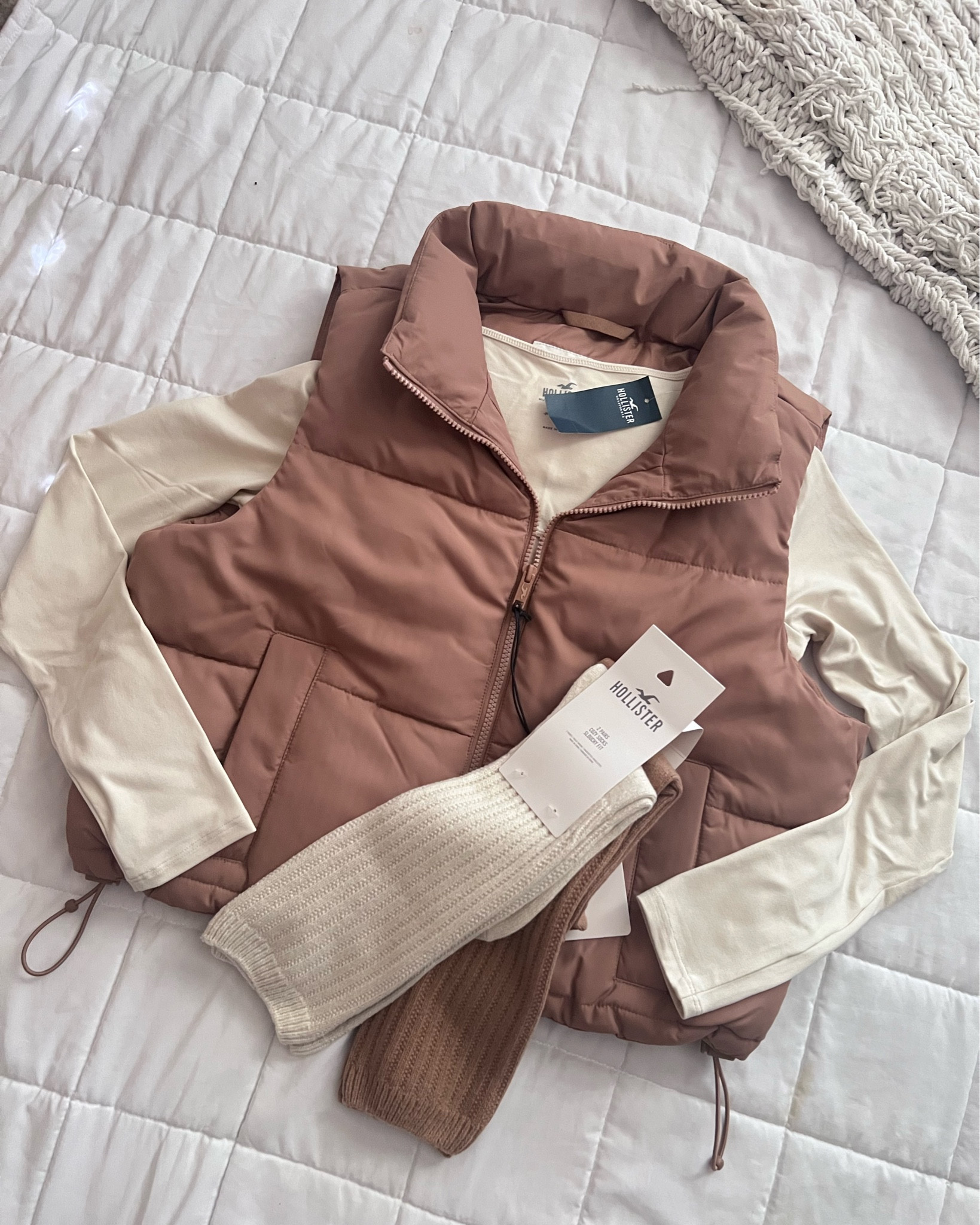 New Hollister Vest with fall socks and long sleeve🤎

#LTKsalealert #LTKstyletip #LTKSeasonal