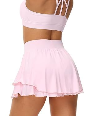 UrKeuf Women's Athletic Tennis Skirts with Pockets 13in Ruffle Golf Running Workout Ice Silk Flow... | Amazon (US)