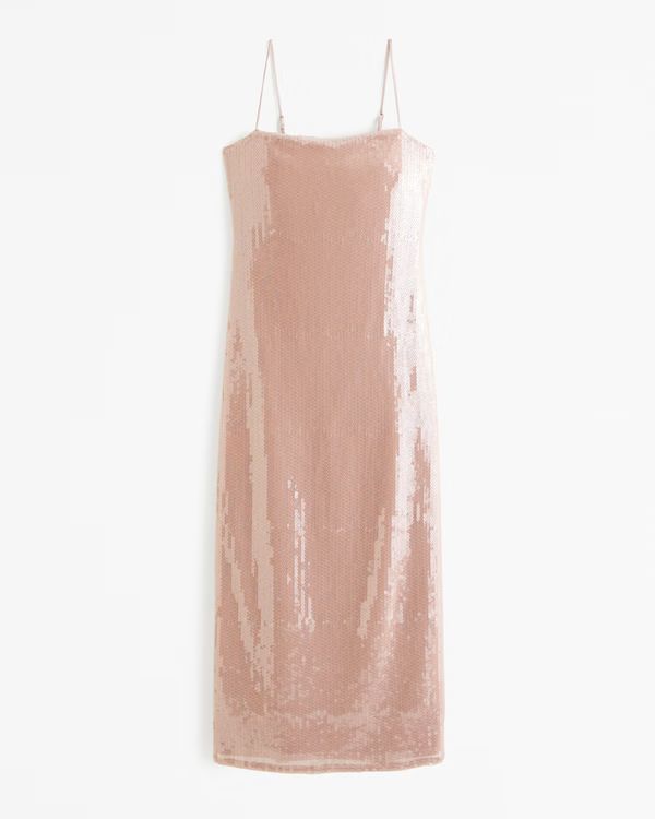 Straight-Neck Sequin Midi Dress | Abercrombie & Fitch (US)