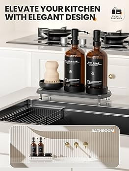 [Luxury] Kitchen Soap Dispenser Set - 16OZ Amber Glass Bottle, Stainless Steel Pump, Instant Dry ... | Amazon (US)