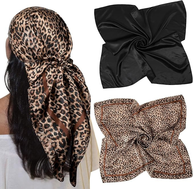 AWAYTR 35” Large Satin Square Head Scarf - 2Pcs Silk Like Floral Head Scarves Square Satin Hair... | Amazon (US)
