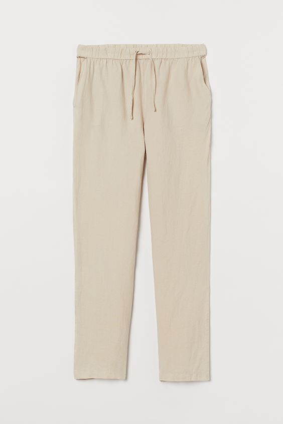 Pyjama bottoms in washed linen with covered elastication and a drawstring at the waist and side p... | H&M (UK, MY, IN, SG, PH, TW, HK)
