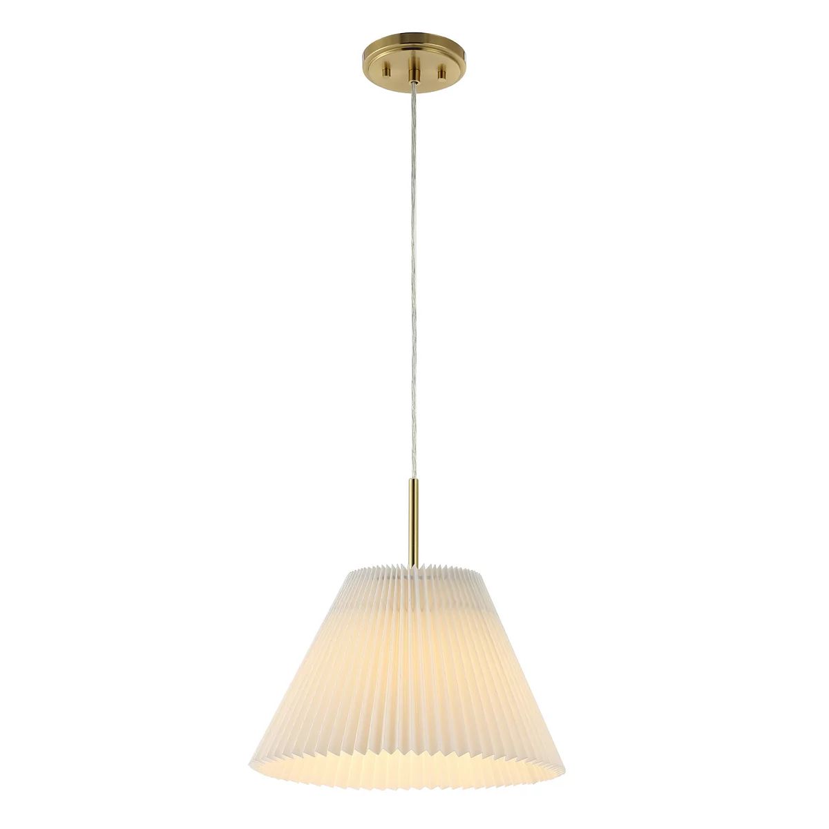 Alden 14.25" 1-light Classic French Country Iron Led Pendant With Pleated Shade, Brass Gold/white | Kohl's