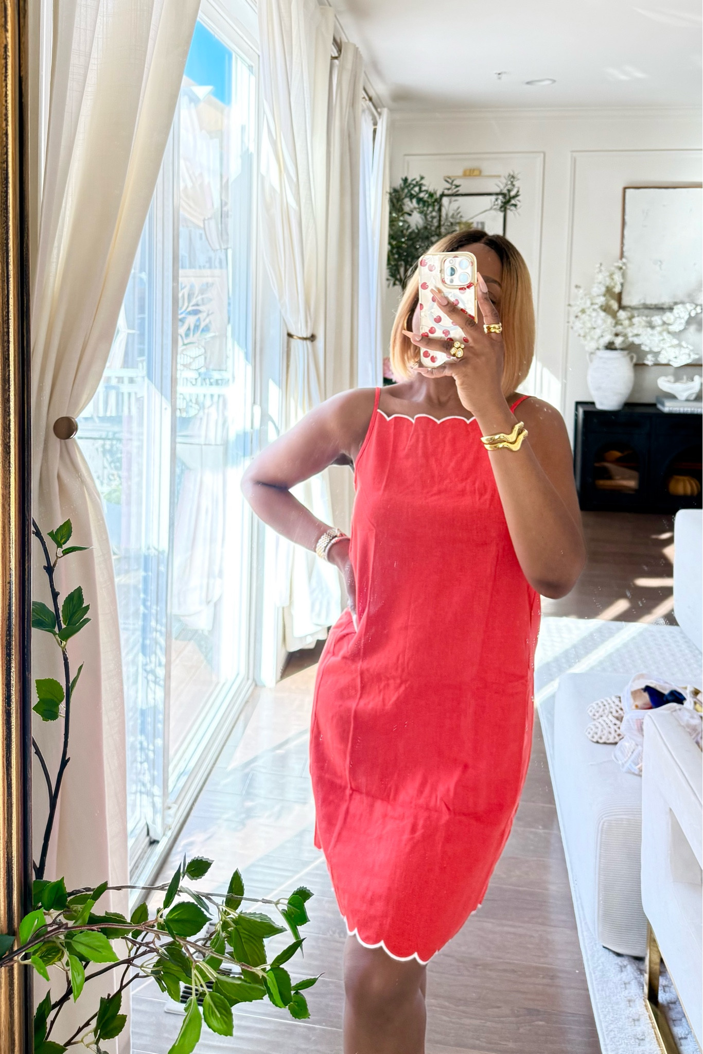 This is the same dress I just shared with a print. I love it this way too. Orange linen with white scallops piping . 

#LTKSeasonal #LTKMidsize