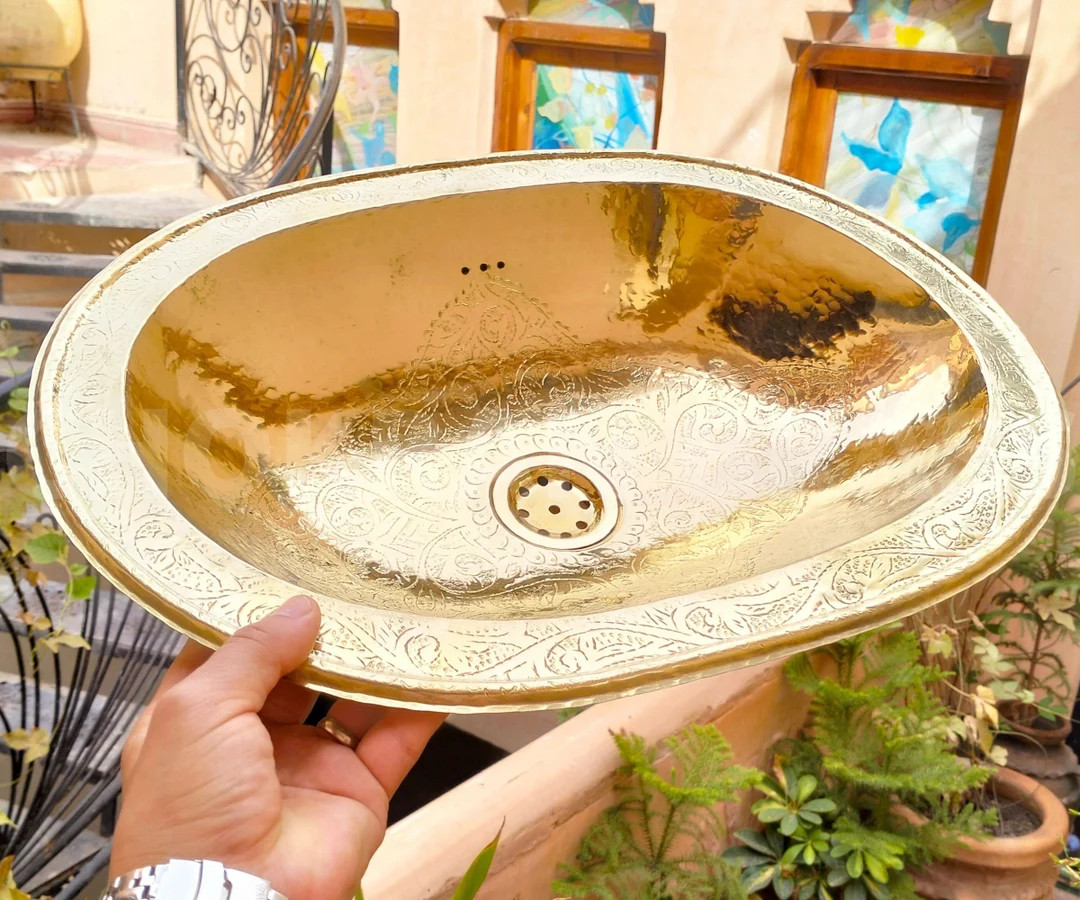 Bathroom Sink, Unlacquered Brass Bathroom Sink, Handmade Oval Brass Sink, Handcrafted Oval Sink, ... | Etsy (US)