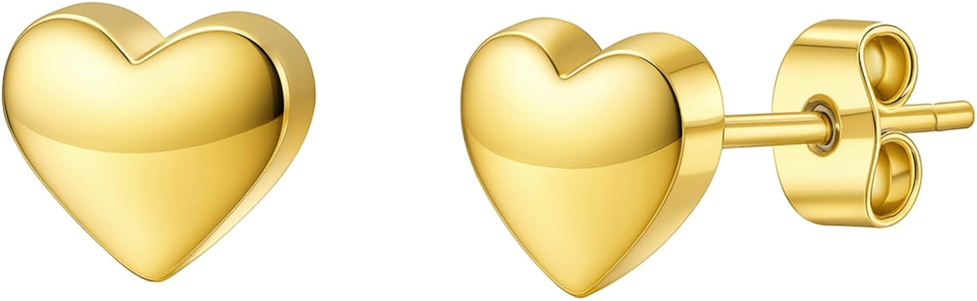 Zeffy Hypoallergenic 925 Sterling Silver/14K Gold Plated Stud Earrings, Dainty Simple Heart Earri... | Amazon (US)