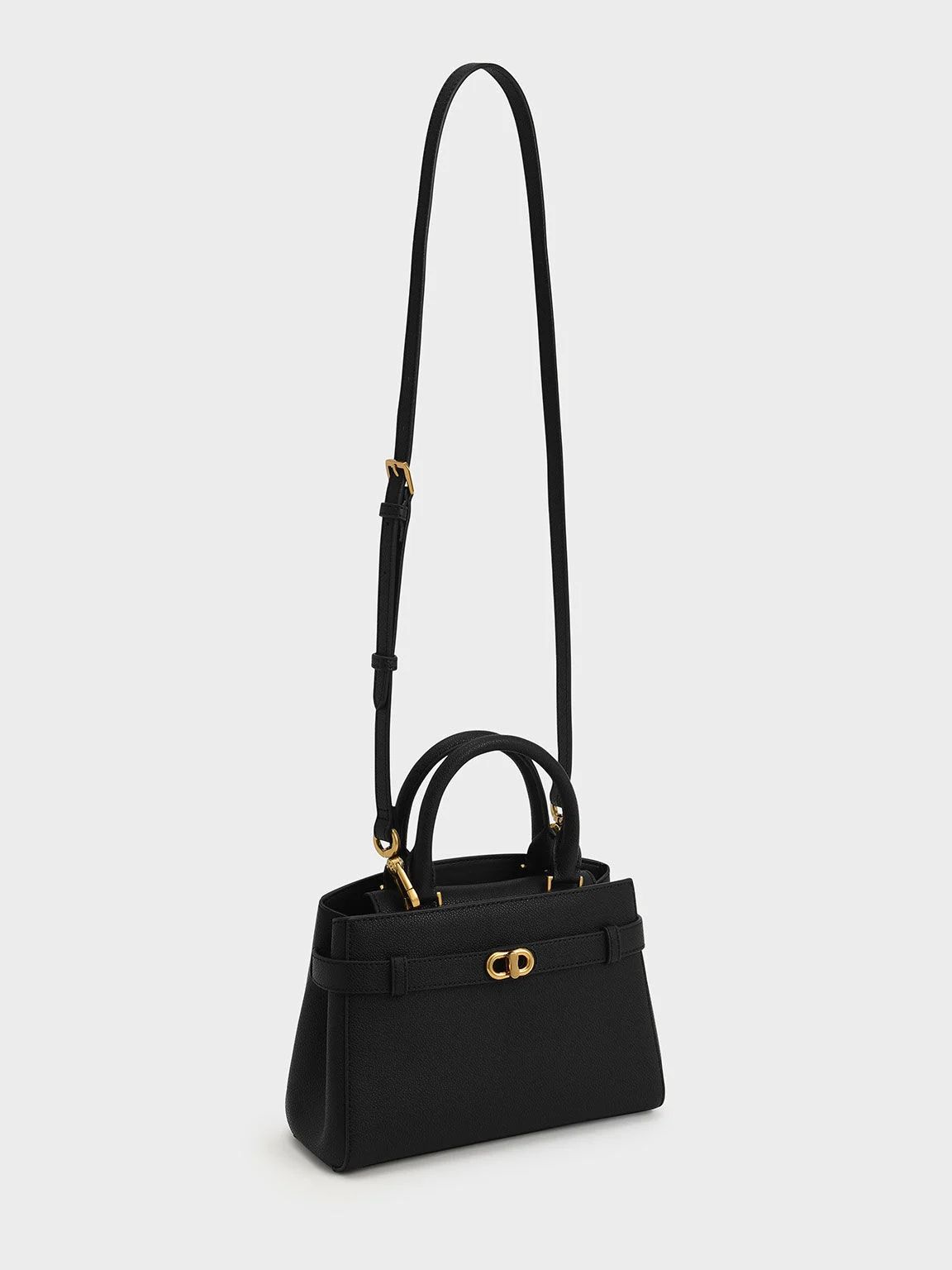 Black Aubrielle Metallic-Accent Belted Bag | CHARLES &amp; KEITH | Charles & Keith US