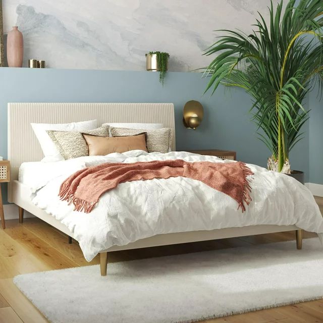 Mr. Kate Daphne Upholstered Bed with Headboard and Modern Platform Frame, Queen, Ivory Velvet | Walmart (US)