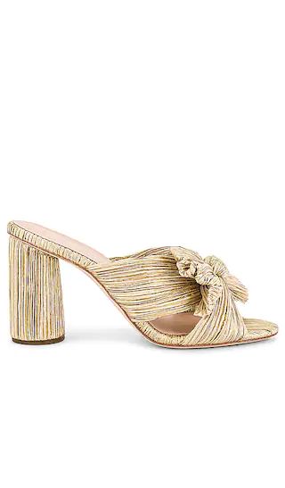 Loeffler Randall Penny High Heel Pleated Knot Slide in Metallic Gold. - size 10 (also in 6, 6.5, 7,  | Revolve Clothing (Global)
