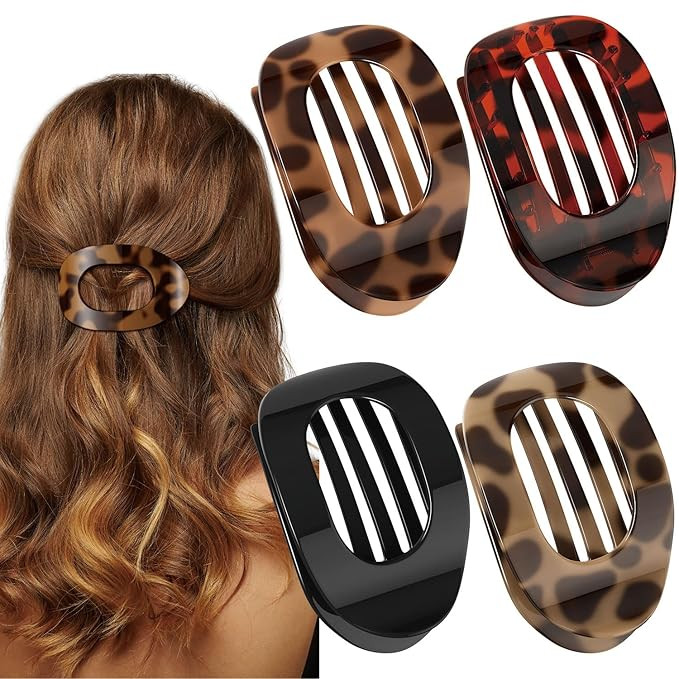 4 PCS Flat Hair Clips, Round Lay Down Claw Clips for Women Girls, French Strong Hold Hair Barrett... | Amazon (US)