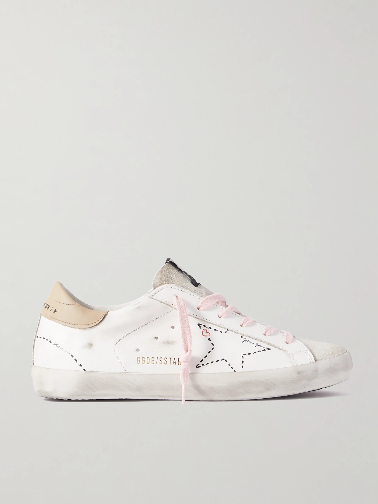 Golden Goose - Superstar Distressed Printed Leather And Suede Sneakers - White | NET-A-PORTER (US)