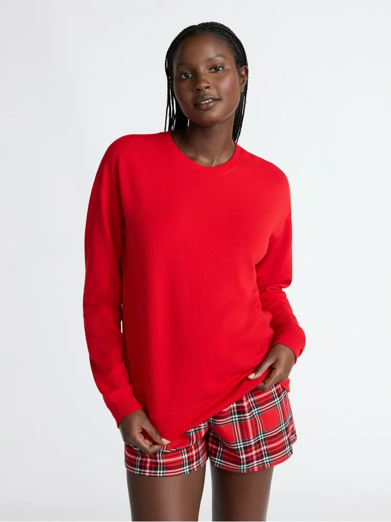 Joyspun Women's Fleece Drop Shoulder Sleep Top with Long Sleeves, Sizes XS-3X | Walmart (US)