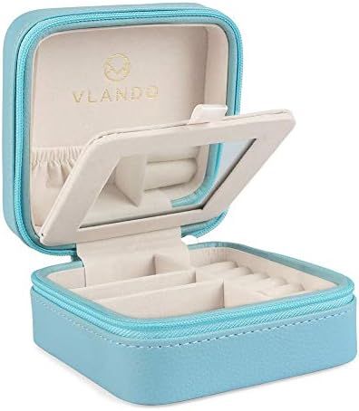 Vlando Small Travel Jewelry Box Organizer - Display Case for Girls Women Gift Rings Earrings Neck... | Amazon (US)