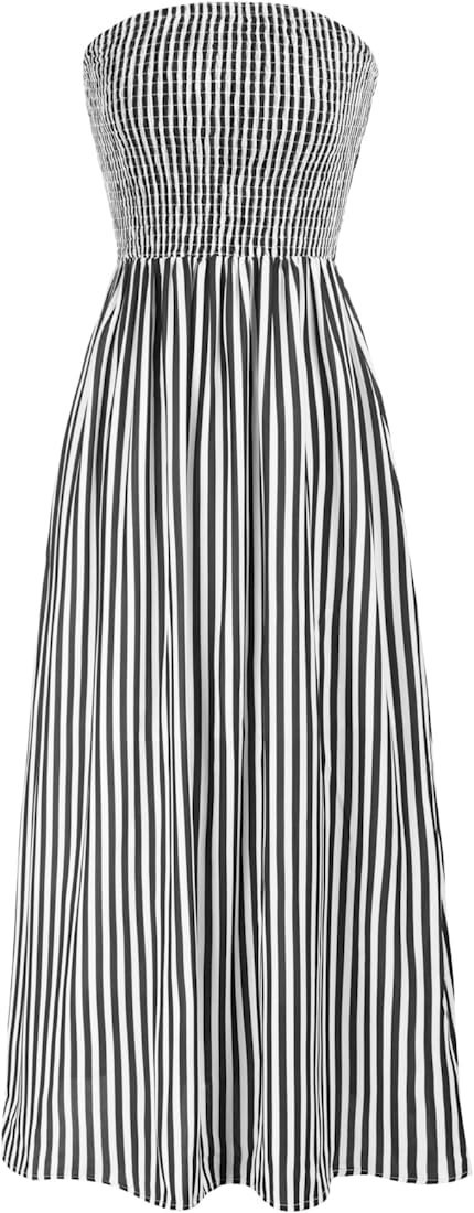 GRACE KARIN Women's Summer Beach Boho Smocked Strapless Maxi Dress with Pockets | Amazon (US)