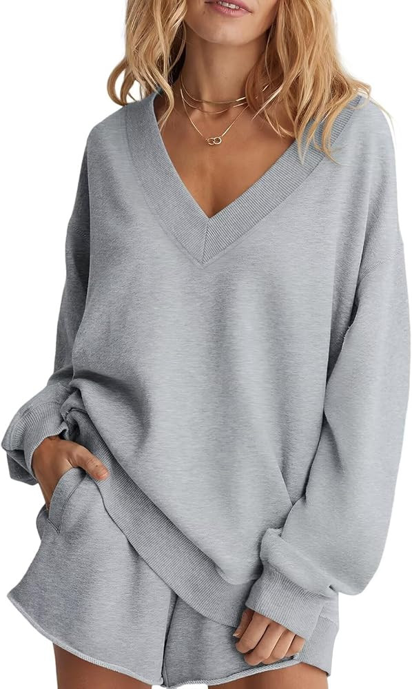 Oversized V Neck Long Sleeve Sweatshirts | Amazon (US)
