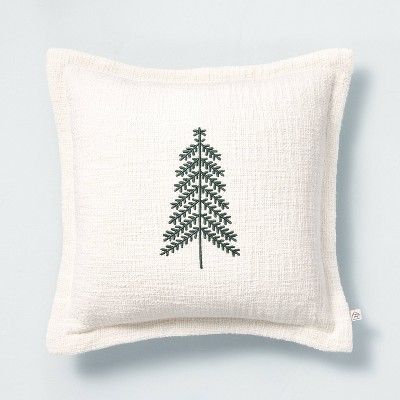 14"x14" Embroidered Winter Tree Square Throw Pillow Cream/Green - Hearth & Hand™ with Magnolia | Target