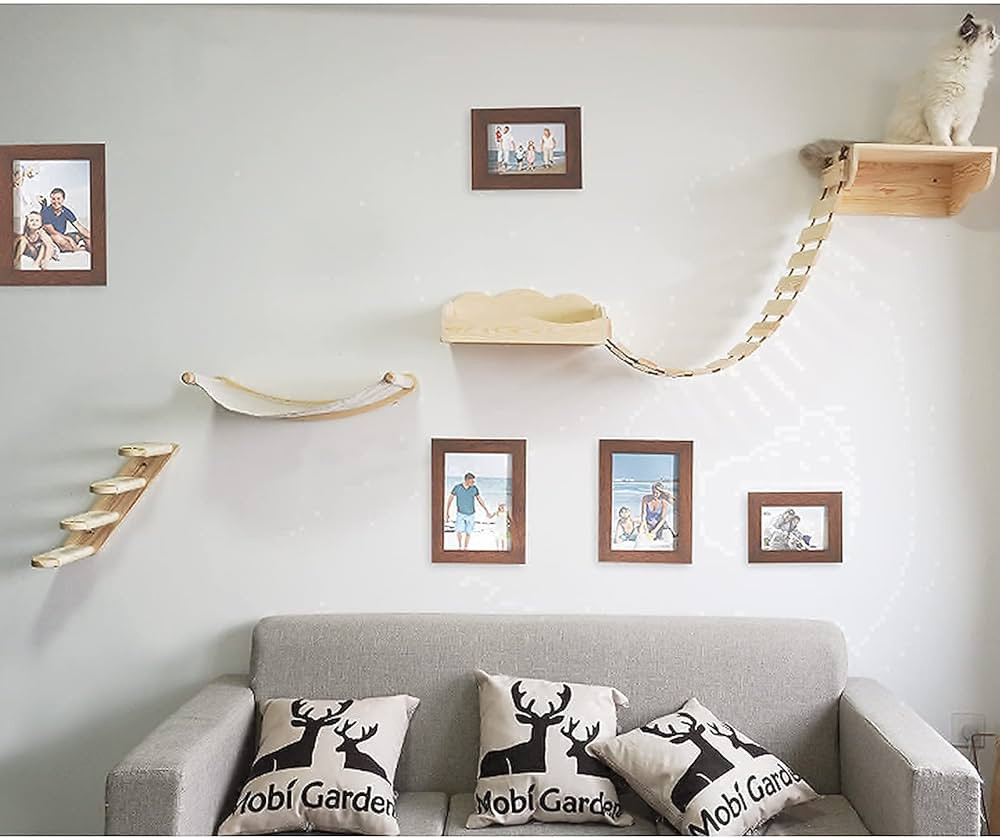 Cat Hammock Wall Mounted Cats Shelf and Climbing Shelf Four Step Cat Stairway with Sisal Scratchi... | Amazon (US)