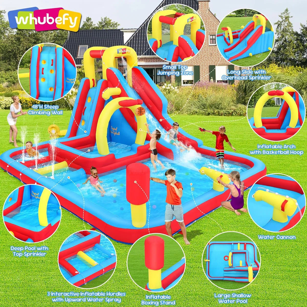 Adam 13X10ft Mega Inflatable Water Slide Park - Giant Bounce House Combo, Commercial-Grade Slide ... | Wayfair North America