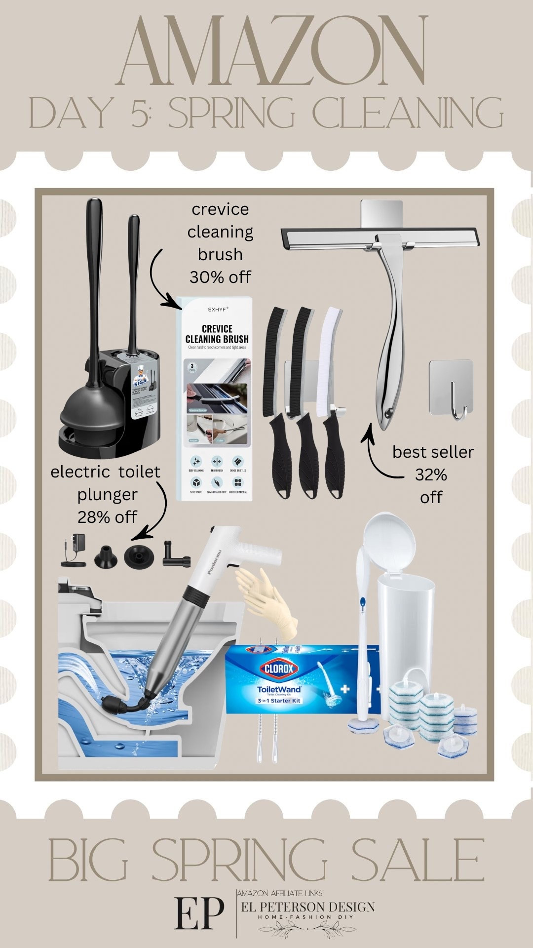Amazon Big Spring Sale
Day 5: Spring Cleaning
Crevice cleaner
Plunger
Toilet bow cleaner
Shower wiper 

#LTKSaleAlert #LTKHome