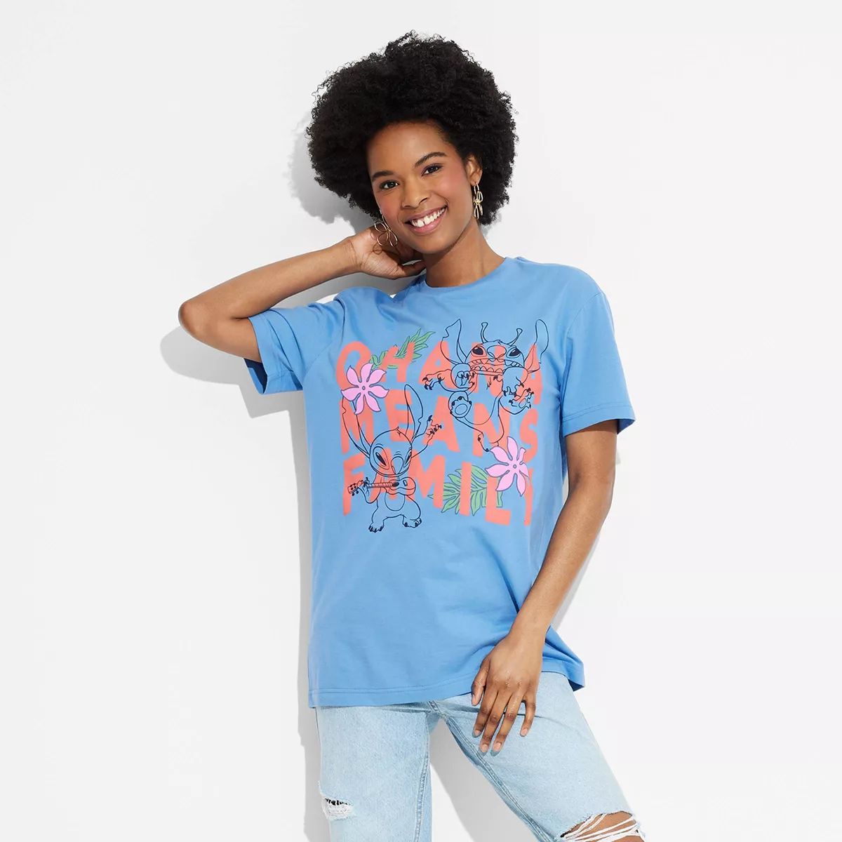 Women's Stitch Ohana Means Family Oversized Short Sleeve Graphic T-Shirt - Blue | Target