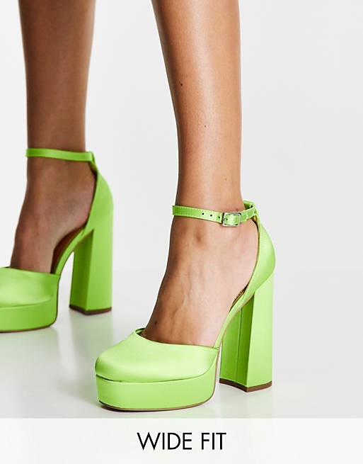 ASOS DESIGN Wide Fit Priority platform high heeled shoes in lime | ASOS | ASOS (Global)