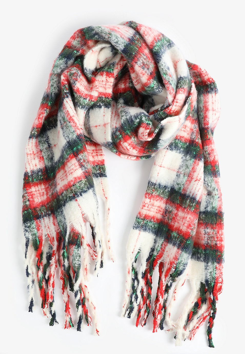 Festive Plaid Fringe Scarf | Maurices