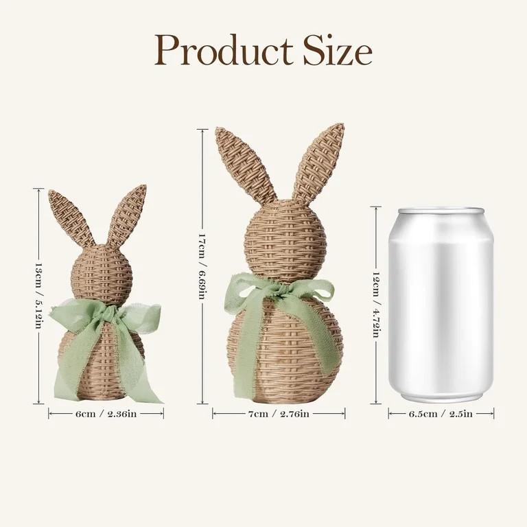 2Pcs Woven Wicker Easter Bunny with Light Green Bow, Rattan Rabbit Easter Decorations for Farmhou... | Walmart (US)